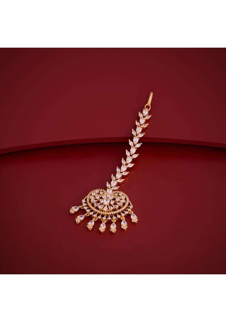 Kushals Fashion Jewellery White Zircon Maang Tikka for Women - Indya