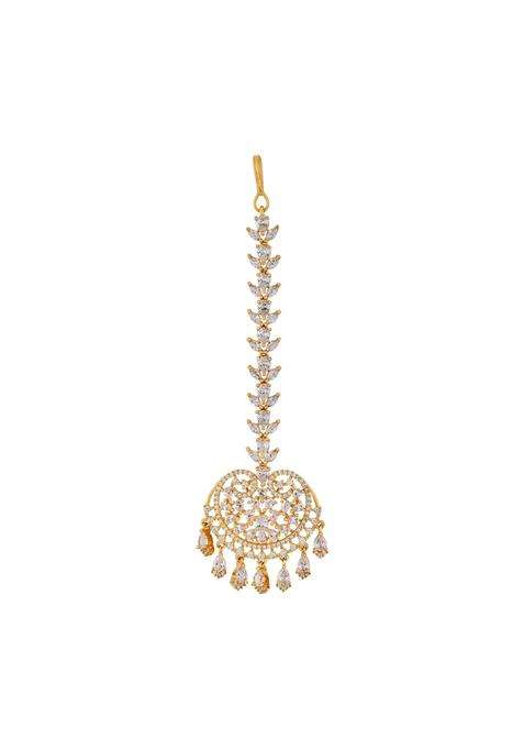 Kushals Fashion Jewellery White Zircon Maang Tikka for Women