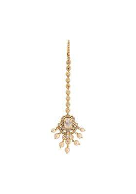 Kushals Fashion Jewellery White Victorian Plated Kundan Maang Tikka for Women