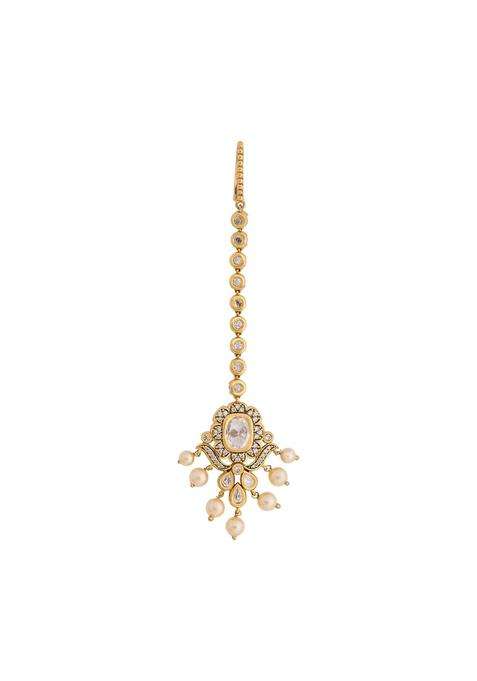 Kushals Fashion Jewellery White Victorian Plated Kundan Maang Tikka for Women