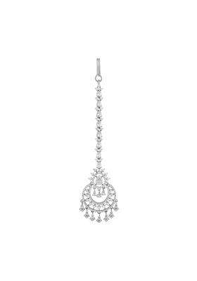 Kushals Fashion Jewellery White Zircon Maang Tikka for Women