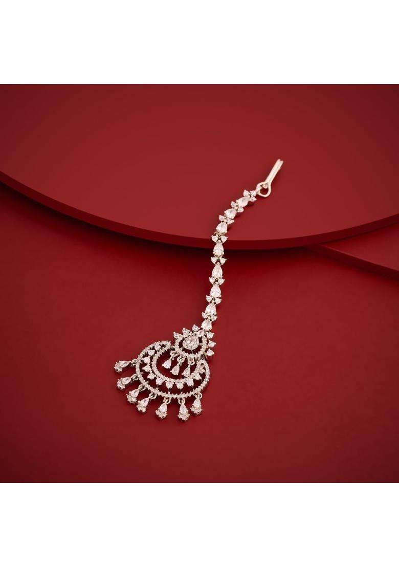 Kushals Fashion Jewellery White Zircon Maang Tikka for Women - Indya