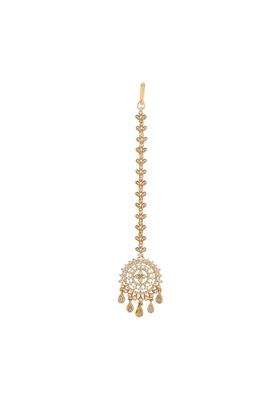 Kushals Fashion Jewellery White Gold Rose Plated Zircon Maang Tikka for Women