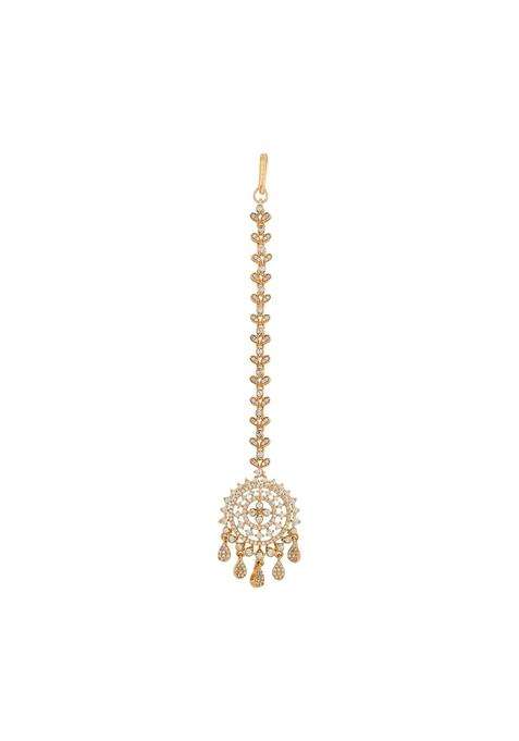 Kushals Fashion Jewellery White Gold Rose Plated Zircon Maang Tikka for Women