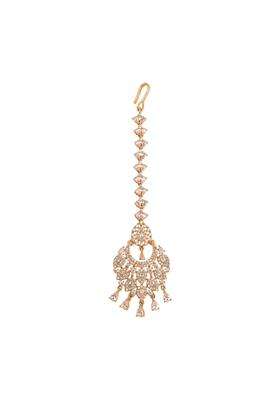 Kushals Fashion Jewellery White Rhodium Plated Zircon Maang Tikka for Women