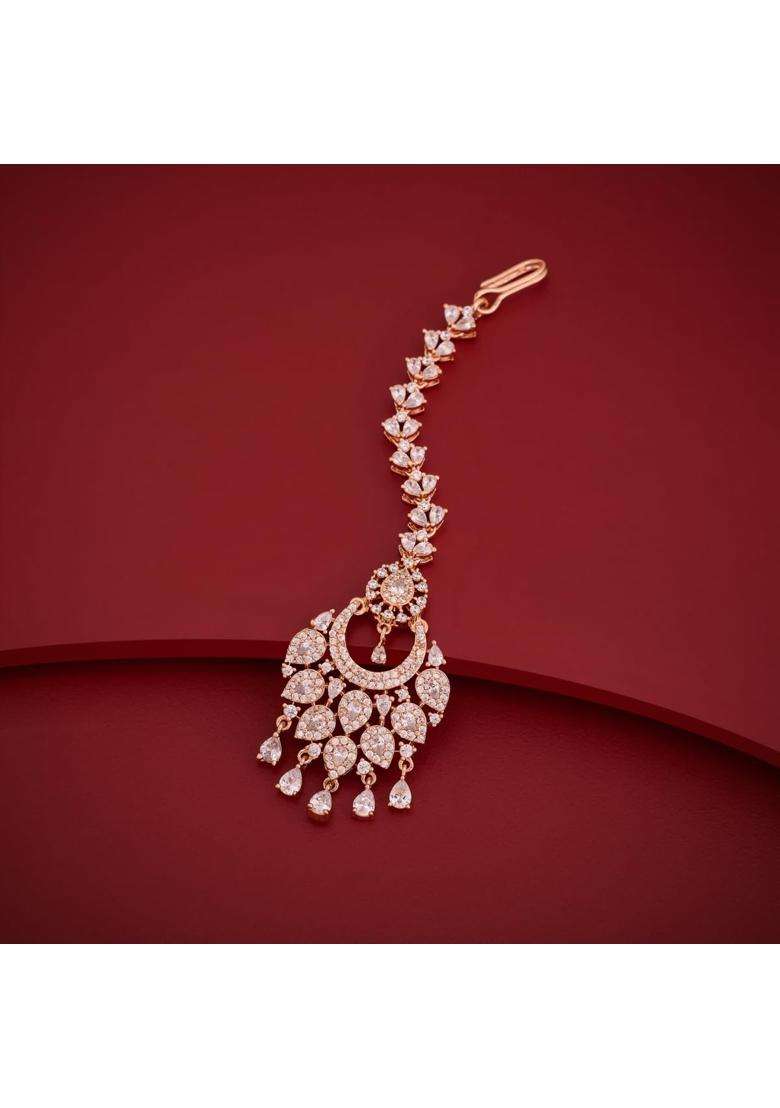 Kushals Fashion Jewellery White Rhodium Plated Zircon Maang Tikka for Women - Indya