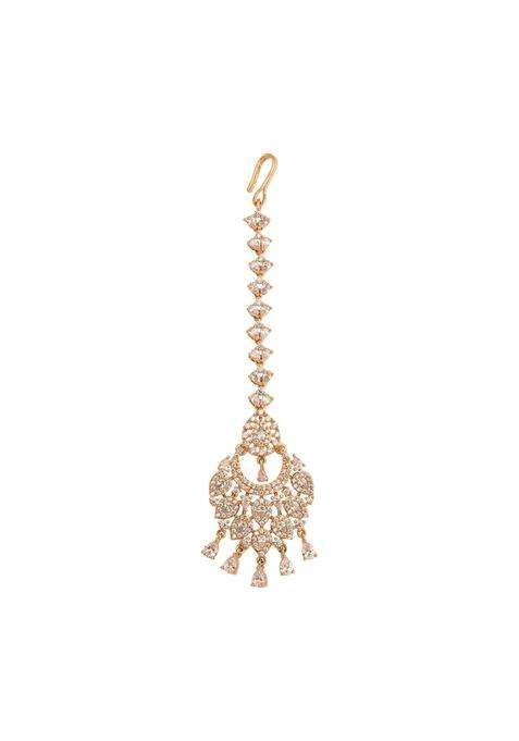 Kushals Fashion Jewellery White Rhodium Plated Zircon Maang Tikka for Women
