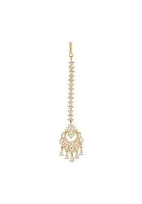Kushals Fashion Jewellery White Gold Plated Zircon Maang Tikka for Women