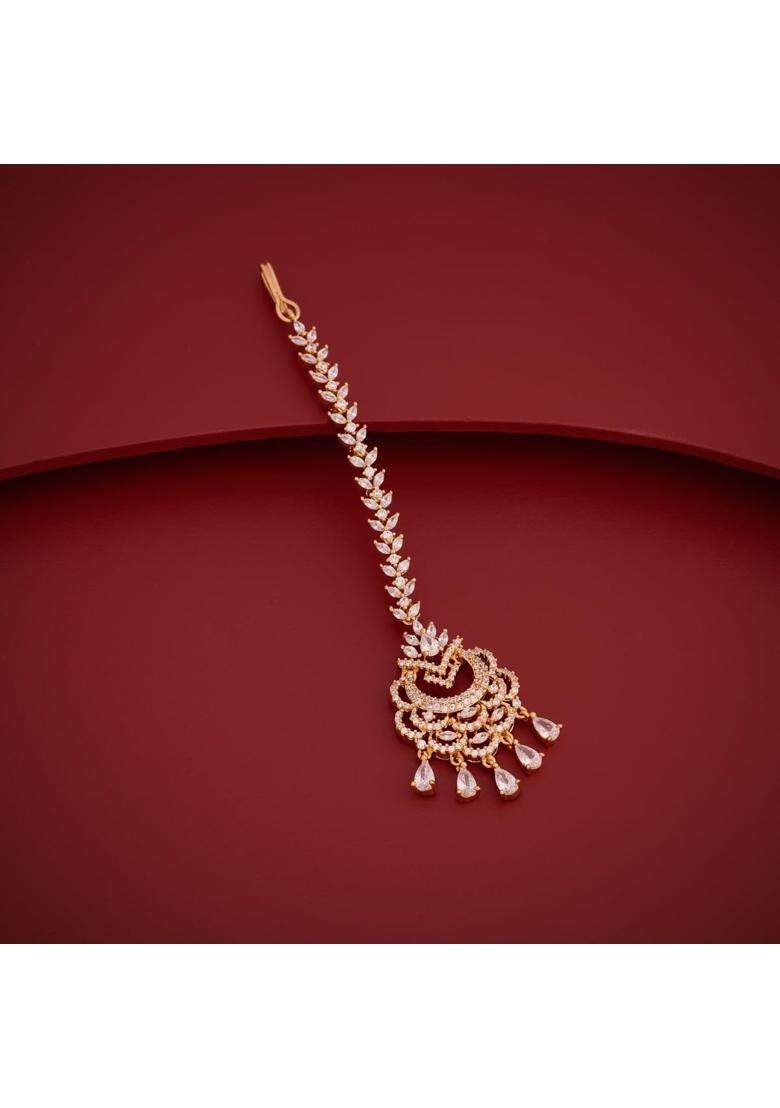 Kushals Fashion Jewellery White Gold Plated Zircon Maang Tikka for Women - Indya