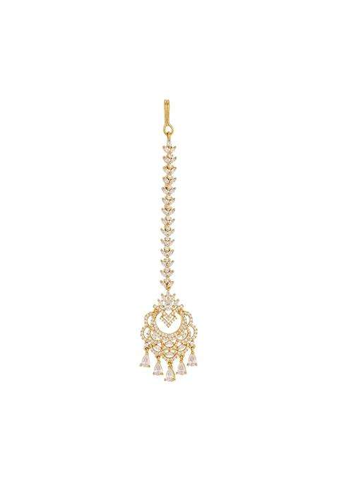 Kushals Fashion Jewellery White Gold Plated Zircon Maang Tikka for Women