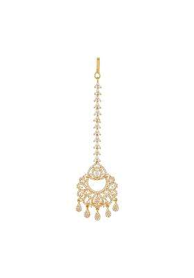 Kushals Fashion Jewellery White Gold Plated Zircon Maang Tikka for Women