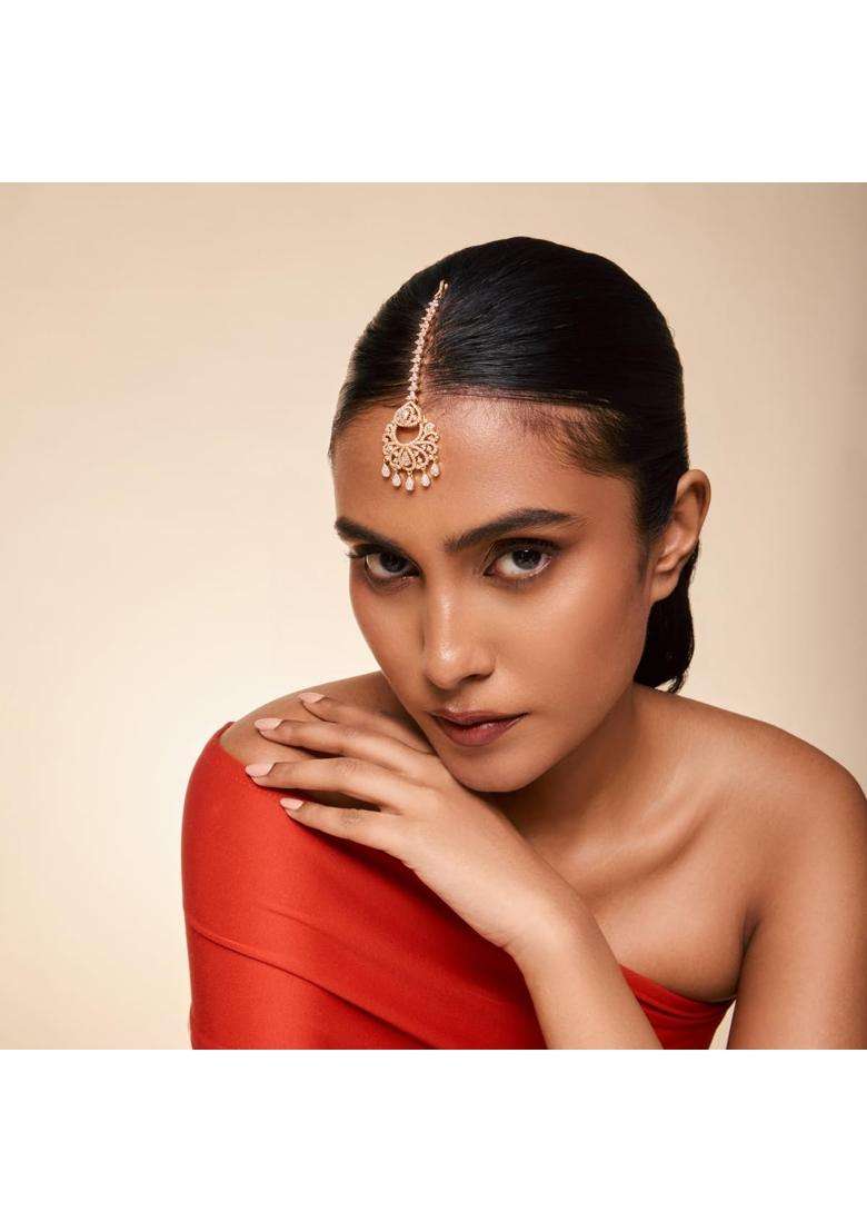 Kushals Fashion Jewellery White Gold Plated Zircon Maang Tikka for Women - Indya
