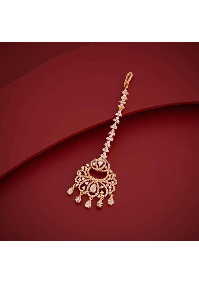 Kushals Fashion Jewellery White Gold Plated Zircon Maang Tikka for Women - Indya