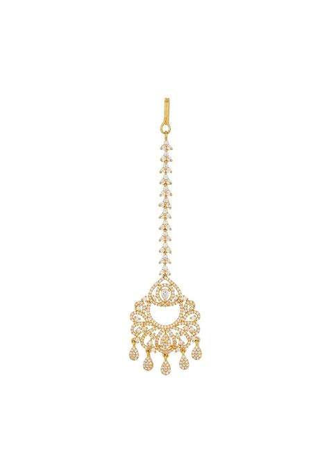 Kushals Fashion Jewellery White Gold Plated Zircon Maang Tikka for Women