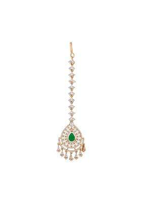 Kushals Fashion Jewellery Ruby Gold Rose Plated Zircon Maang Tikka for Women