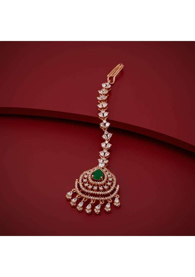 Kushals Fashion Jewellery Ruby Gold Rose Plated Zircon Maang Tikka for Women - Indya
