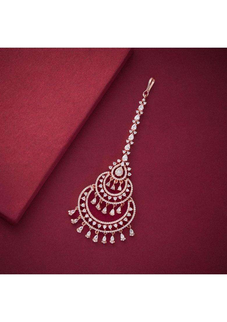 Kushals Fashion Jewellery White Rhodium Plated Zircon Maang Tikka for Women - Indya