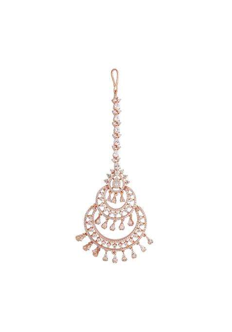 Kushals Fashion Jewellery White Rhodium Plated Zircon Maang Tikka for Women