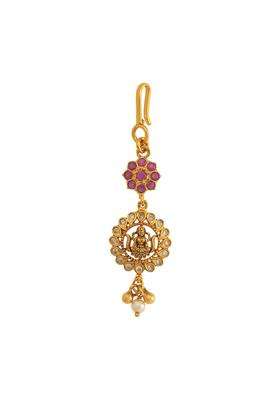 Kushals Fashion Jewellery Ruby Oxidised Gold Plated 925 Silver Temple Maang Tikka for Women