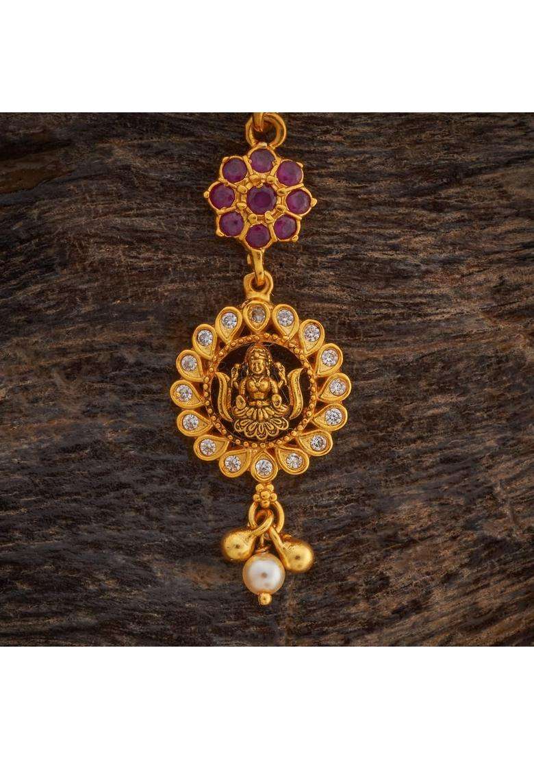 Kushals Fashion Jewellery Ruby Oxidised Gold Plated 925 Silver Temple Maang Tikka for Women - Indya