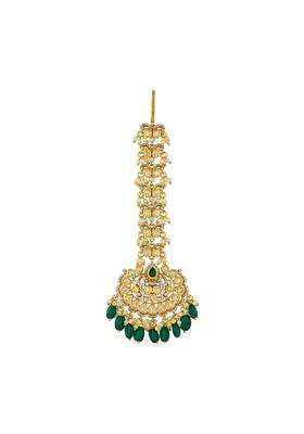 Kushals Fashion Jewellery Green Victorian Plated Kundan Maang Tikka for Women