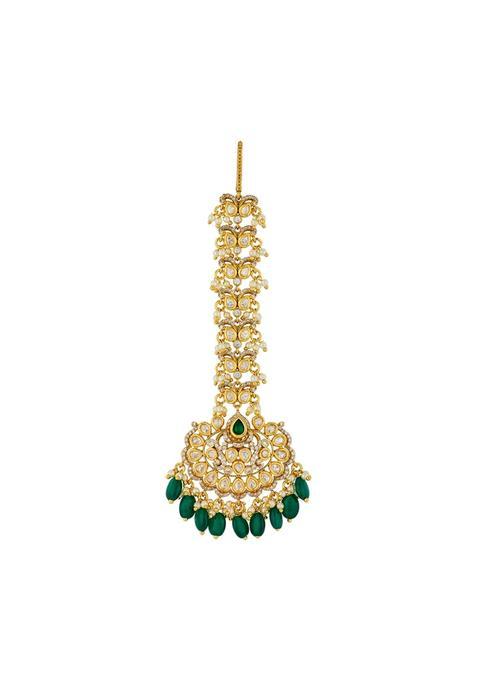 Kushals Fashion Jewellery Green Victorian Plated Kundan Maang Tikka for Women