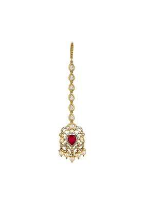 Kushals Fashion Jewellery Ruby Victorian Plated Kundan Maang Tikka for Women