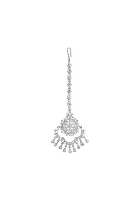 Kushals Fashion Jewellery White Zircon Maang Tikka for Women