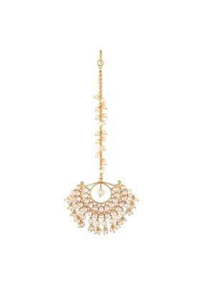 Accessher Jadau Kundan and Pearl Gold Plated Jhoomar Maang Tikka for Women