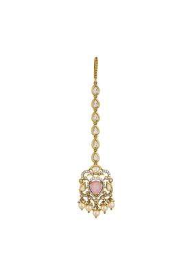 Kushals Fashion Jewellery Ruby Victorian Plated Kundan Maang Tikka for Women
