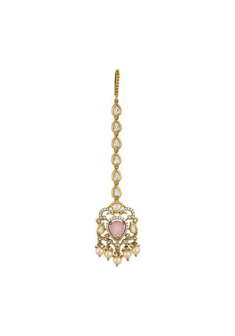 Kushals Fashion Jewellery Ruby Victorian Plated Kundan Maang Tikka for Women