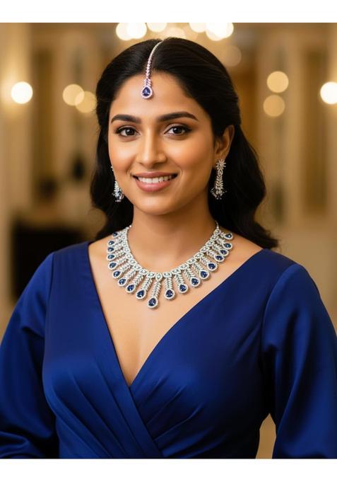 Womensky Premium AD Diamond Necklace Set for Women American Diamond Bridal Jewellery Set with Earrings