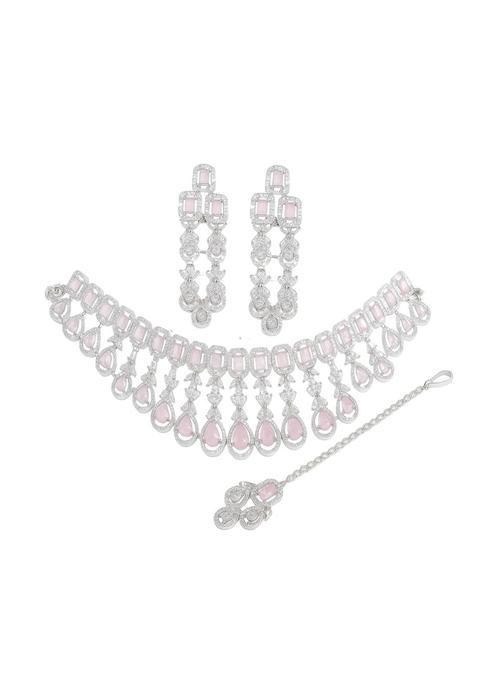 Denicraas Womens Designer Choker Necklace Set with Earrings and Maang Tikka