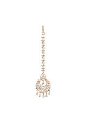 Kushals Fashion Jewellery White Zircon Maang Tikka for Women