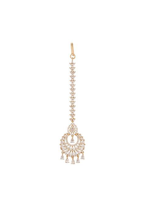 Kushals Fashion Jewellery White Zircon Maang Tikka for Women