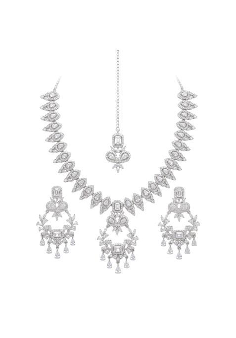 Royal Elysian Bridal Jewellery Set Silver Toned American Diamond