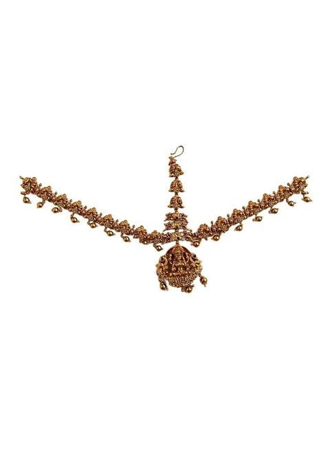 Pmw Gold Plated Headset Tikka for Women Traditional South Indian Bridal Maang Tikka with Temple Design