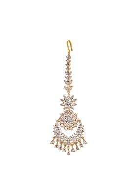 Kushals Fashion Jewellery White Rodium Gold Polished Zircon Maang Tikka for Women