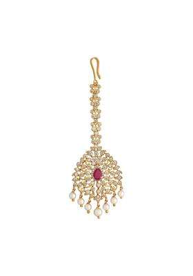 Kushals Fashion Jewellery Ruby Gold Polished Zircon Maang Tikka for Women