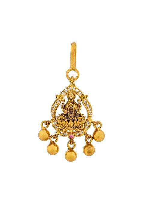 Kushals Fashion Jewellery Ruby Oxidised Gold Plated 925 Silver Temple Maang Tikka for Women