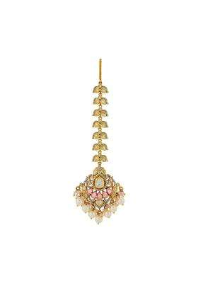 Kushals Fashion Jewellery Pink Victorian Plated Kundan Maang Tikka for Women