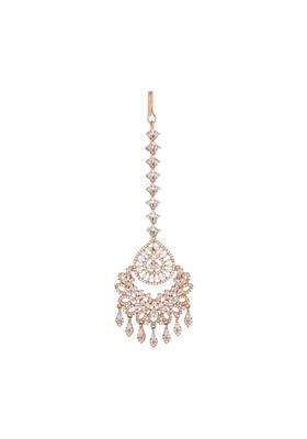 Kushals Fashion Jewellery White Rose Gold Plated Zircon Maang Tikka for Women
