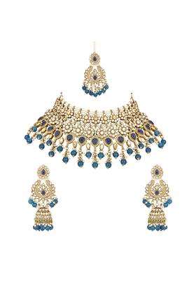 I Jewels Stylish Gold Plated Traditional Handcrafted Heavy Look Kundan and Pearls Bridal Choker Necklace