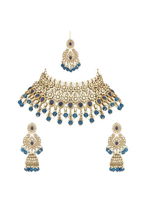I Jewels Stylish Gold Plated Traditional Handcrafted Heavy Look Kundan and Pearls Bridal Choker Necklace