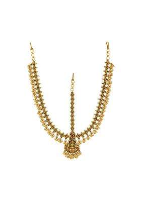 Kushals Fashion Jewellery Ruby Gold Polished Antique Maang Tikka for Women