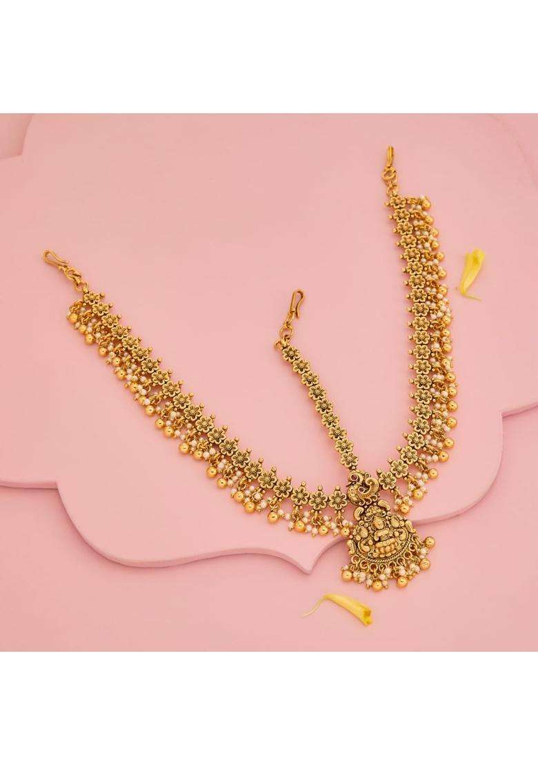 Kushals Fashion Jewellery Ruby Gold Polished Antique Maang Tikka for Women - Indya