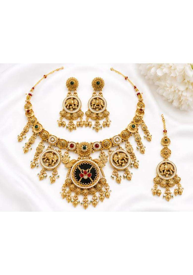 Royal Rajwadi Antique Gold Plated Heritage Jewellery Set for Women - Indya