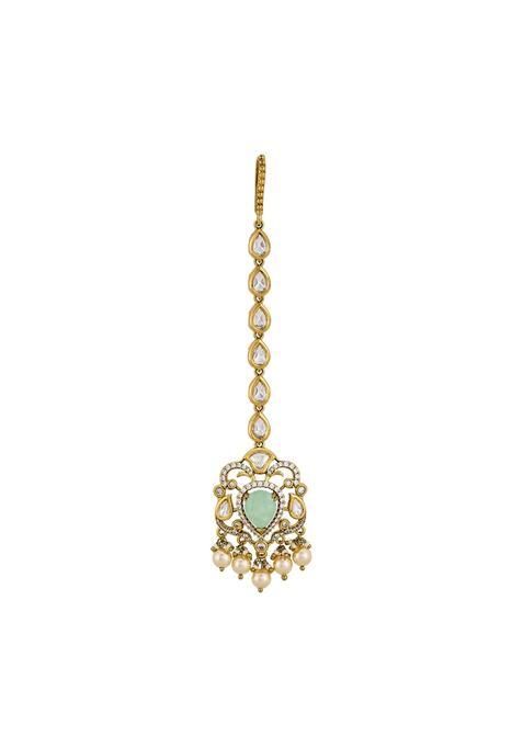 Kushals Fashion Jewellery Ruby Victorian Plated Kundan Maang Tikka for Women