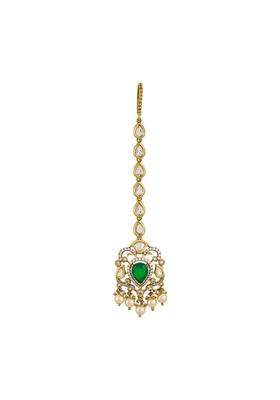 Kushals Fashion Jewellery Ruby Victorian Plated Kundan Maang Tikka for Women