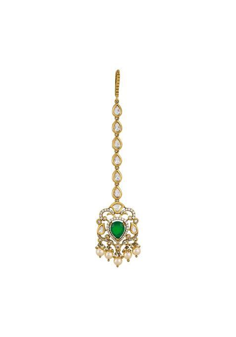 Kushals Fashion Jewellery Ruby Victorian Plated Kundan Maang Tikka for Women